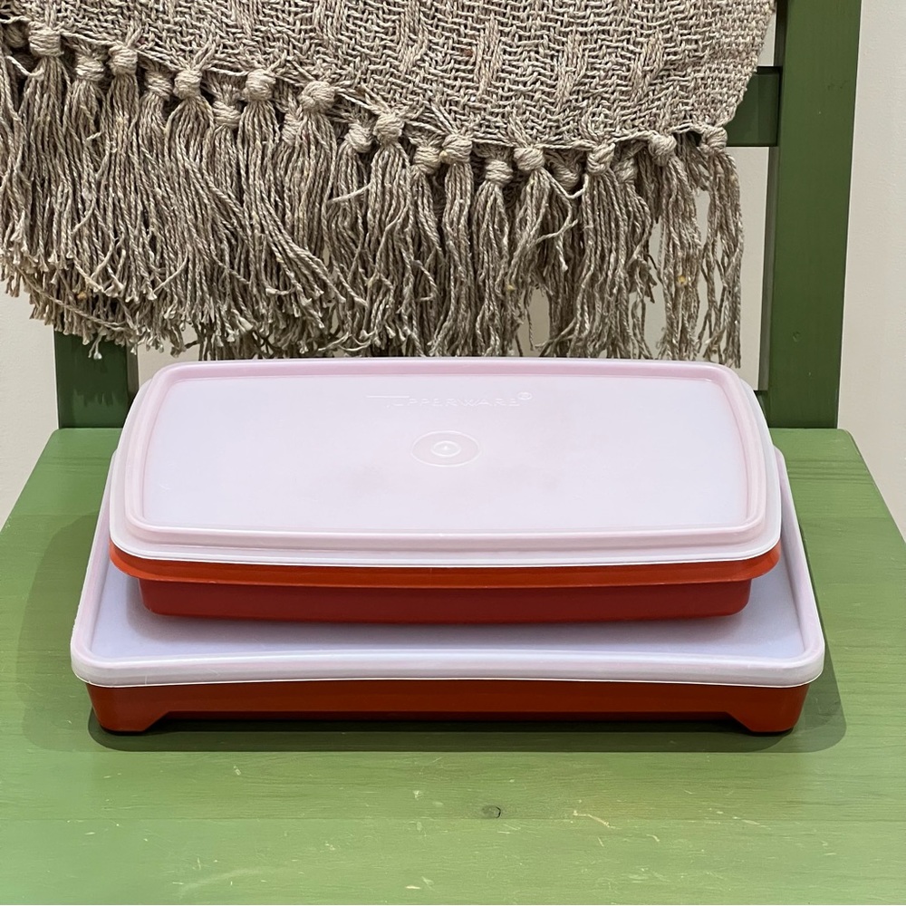 Set of 2 Vintage Tupperware Deli Meat Keepers – Paprika Red